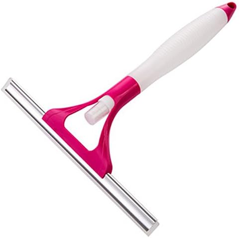 Silicone Water Squeegee Scrubber Wiper with Built-in Sprayer (Pink)
