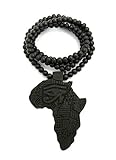 MENS AFRICA MAP WOOD HORUS EYE AFRICAN CONTINENT EGYPTIAN SYMBOL WOODEN BEAD CHAIN NECKLACE (Black)