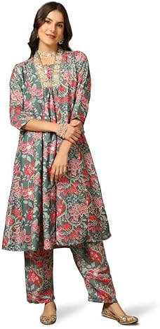 Set Kurta Donna Anarkali Alia Cut Ricamato | Misto Cotone | Eleganza Etnica