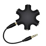 XXMANX 6-way Hub Headphone Splitter Stereo Music Headphone Extension Adapter Gold Plated (Black)