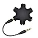 XXMANX 6-way Hub Headphone Splitter Stereo Music Headphone Extension Adapter Gold Plated (Black)
