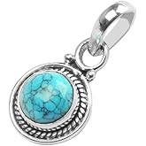 Avicrafts Gemstone 925 Sterling Silver Pendant Necklace For Women Girls- Natural Gemstone Solitaire Handmade Pendant