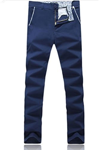 2018 Fashion Man's Leisure Pure Color Trousers/High-Grade Pure Cotton Comfortable Slim Fit Trousers Navy Blue 32