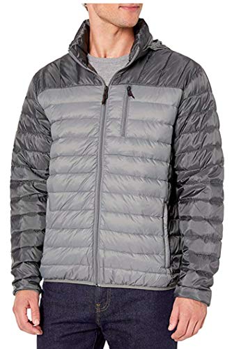 Hawke & Co Men's Packable Down Jacket Hidden Hood, Smoked Pearl, Large