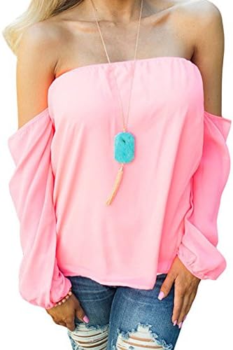 PEGGYNCO Women's Pink Off Shoulder Cotton Blouse Solid Loose Stylish Tops
