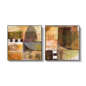 2 Piece Framed Canvas Wall Art for Living Room, Bedroom Colorful Abstract Geometry Canvas Prints for Home Decoration Ready to Hang - 16"x16"x2 Panels