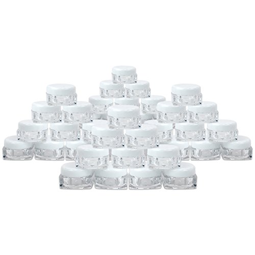 (144 Pieces) Beauticom 5G/5ML High Quality Clear Square Jars with White Lids for Beads, Gems, Glitter, Charms, Small Arts and Crafts Items - BPA Free