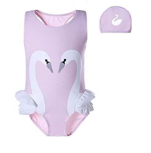 Pettigirl girl swimming swimwear 1pc swimsuit with hat swan child…
