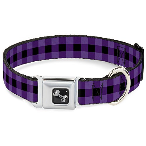 Buckle-Down Buffalo Plaid Black/Purple Dog Collar Bone, Wide Medium/16-23"