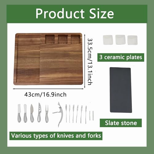 Louis Donné Premium Bamboo Cheese Board Knife Set - 5 Stainless Steel Knives 100% Natural Organic Bamboo Charcuterie Platter Multi Serving Tray for Cheese Meat for Christmas Weddings