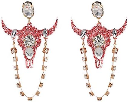 Hbinydepial Bull Horn Dangle Earrings Rhinestone Inlaid Fashion Women Party Jewelry Gift