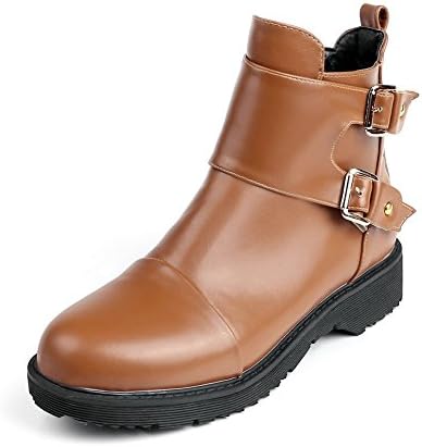 AmoonyFashion Women's Solid Low Heels Round Closed Toe Mixed Material Zipper Boots