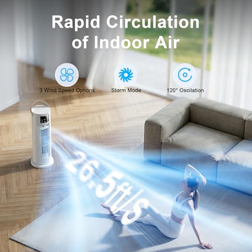 Portable Quiet Air Conditioner, 28 dB, 4 in 1 Air Cooler with Storm Mode, Fan Without Blades, Oscillation 120°, Double Mist 750 ml, 8H Timer for Home Office (Off-White)