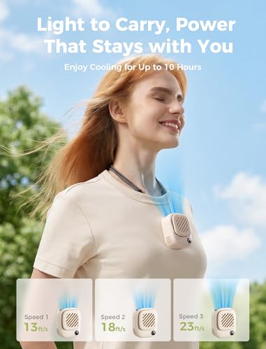 Aecooly Mini Portable Neck Fan, Mighty Hands Free Fan, Magnetic Fit Click 01 USB Rechargeable[10H Max Cooling Time], Battery Operated Wearable Personal Fan for Travel, Summer, Gifts for Women - Beige