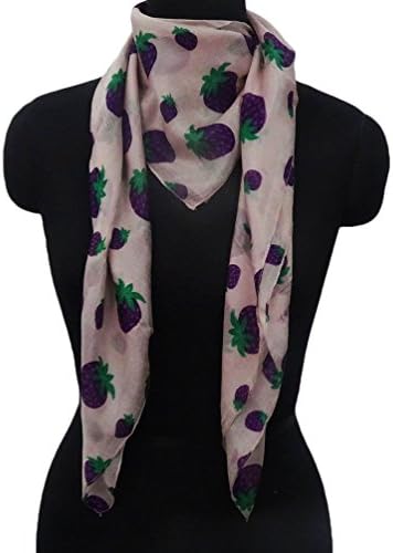 Indian Scarf Pure Silk Fabric Square Wrap Stole Women Sarong Strawberry Pattern Beige Scarves Birthday Gift Item 38” x 38”