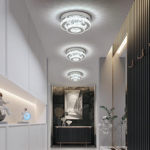 Mini Crystal Chandeliers for Dining Room Lighting Chrome LED Ceiling Light Semi Flush Mount Hallway Lights Indoor 9.8\