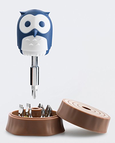 Click Here to See More Images Original Owl Tree Trunk Shape Portable 8-Piece Phillips Flat Stubby Screwdriver Bit Desktop Accessory Set with Extension Bar (Blue)