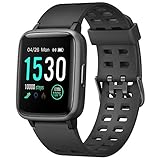 Letsfit Smart Watch, Fitness Tracker with 1.3'' Touch Screen, Heart Rate Monitor, Pedometer, Sleep Monitor, 5ATM Waterproof Smart Watch for Men Women-Black