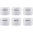 ASTRQLE Empty White Silver Edge Portable Refillable Plastic Cosmetic Makeup Face Cream Jar Sample Container Bottle Pot (100ml(3.4oz)-6PCS)
