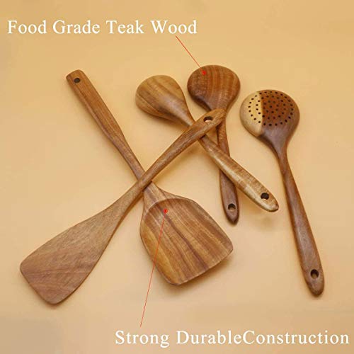 JOYIT Wooden Cooking Utensils (5 Pc Set) Smooth Teak Wooden Kitchen
