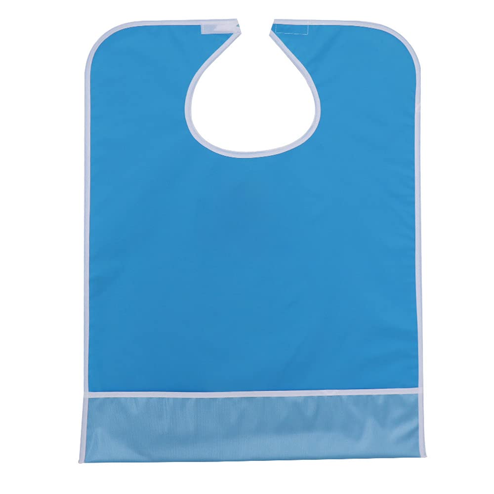 CENPEK Adult Bib Anti-fouling Waterproof Reusable Mealtime Protector with Crumb Catcher Washable Dining Bibs for Men Women Elderly Handicapped Patient Eating Blue