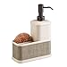 mDesign Plastic Dish Soap Dispenser with Sponge Holder - Kitchen Sink Liquid Soap Pump Dispenser with Organizer Compartment for Dishwashing Brush and Dish Sponges - Tesse Collection - Pearl Champagne