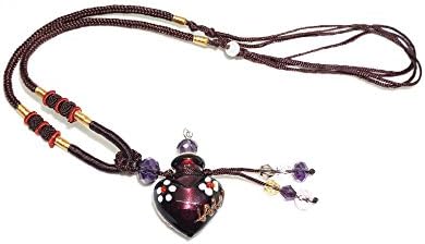 NEW (Deep purple heart shape)Essential Oil Pendant, Aroma Fragance Colored Glaze Pendant With Adjustable Chain,Perfume Essential Oil Diffuser,Can be make for deodorant Car hang(1 Free Dropper Pipette)
