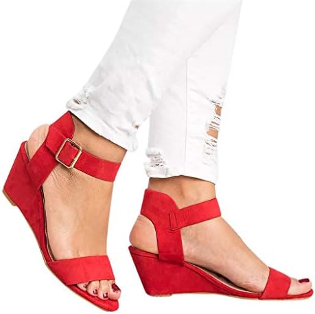 Women's Wedges Sandals NEWONESUN Open Toe Slope Shoes Summer Buckle Platform Mid Heels Casual Shoes Sandal