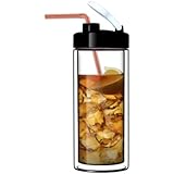 Glass Double-Wall Tumbler by Sun’s Tea (TM) | 18oz Travel Mug with Lid | Ultra Clear (See-Thru) Borosilicate Glass