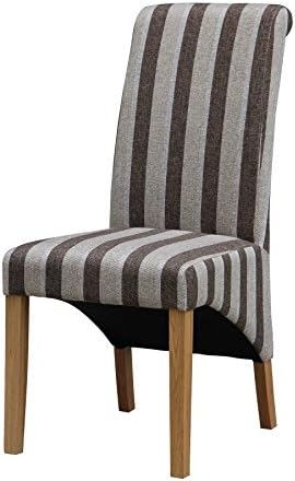 Kelsey Stores 6 X Kingsland Fabric Dining Chairs With Solid Solid wood Legs In Brown & Cream Stripe