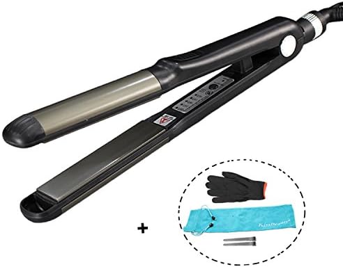 Kissbeauty 1 INCH Titanium Plates 2 IN 1 Hair Straightener & Hair Curler-1" 2 IN 1 Flat Iron & Curling Iron with Glove Pouch Hair Clips Elastics Travel