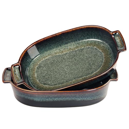 LIUYWYHCF Ceramic Casserole Baking Dish - 15.2 Ounces Baking Dish for Oven, Lasagna Pans, Oven Safe Durable Bakeware for Kitchen Home Decor, Banquet and Dinner Oval 2 pieces, 7.5 x 4.3 Inch