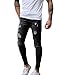 XARAZA Men's Ripped Skinny Denim Jeans Slim Fit Stretch Pencil Pants (Black, W30)