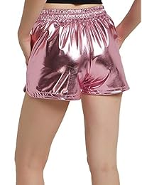 Mirawise Women's Metallic Shorts Yoga Shiny Sparkly Hot Drawstring Outfit Short Pants