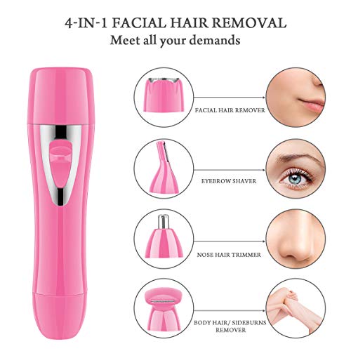 Facial Hair Removal for Women - 4 in 1 Nose Hair Trimmer, Eyebrow Trimmer, Body Shaver and Face Hair Remover for Women/Men Waterproof USB Rechargeable Razor Painless Electric Hair Shaver