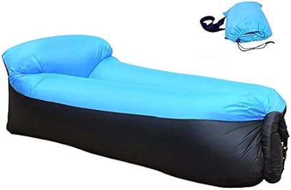 Luftmatratze Ohne Pumpe In Ca 1 Minute Aufgeblasen Neues Design Mit Einem Kopfpolster Perfekt Geeignet Fur Den Garten Im Wasser Oder Am Strand Blau Schwarz Amazon De Sport Freizeit