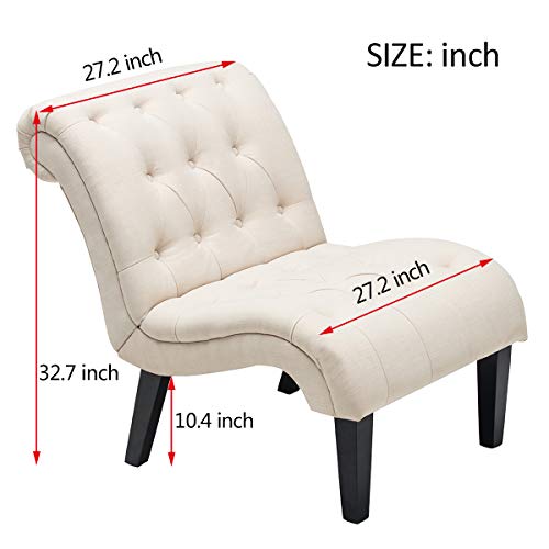 YongQiang-Living-Room-Chairs-Upholstered-Tufted-Bedroom-Accent-Chair-Curved-Backrest-Lounge-Chair-with-Wood-Legs-Cream-Fabric
