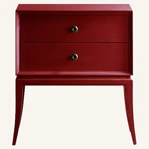 Aprodz Lajas Mango Wood Bedside Table with Two Drawer (Solid Wood - Red)