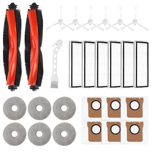 Replacement Accessories Kit for Xiaomi Robot X20 Plus and X10 Plus, Compatible with Dreame L10s Ultra, 27 Pieces with 2 Main Brushes, 6 Bags, 6 Mop Cloths, 6 Side Brushes and 6 Filters, 1 Brush