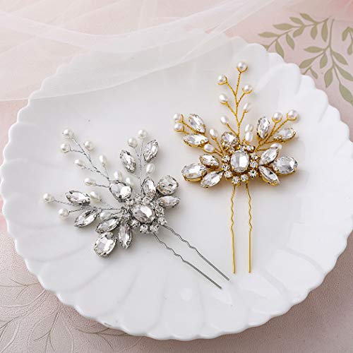Barogirl Wedding Hair Pins Decorative Faux Pearl Hair Pin Clip Rhinestone Hair Jewelry for Women and Girls 2 PCS (Silver)