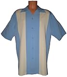 Mens Retro Bowling Shirt, BIG &amp; TALL. All sizes. Sky Blue with CrŠme Panels