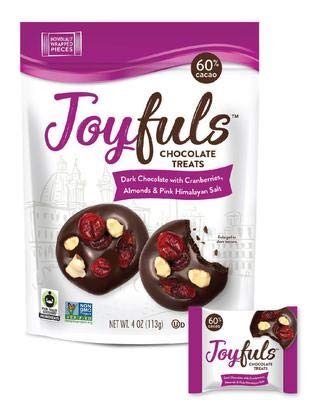 Joyfuls Dark Chocolate Treats with Cranberries, Almonds & Pink Salt, 4 oz Bags (Pack of 6)
