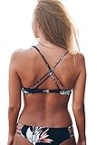 Cupshe Fashion Women's Black Leaves Printing Tank Padding Bikini Set Swimsuits