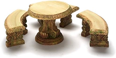Dollhouse Miniature Aged Table with Benches in Resin by Falcon Miniatures