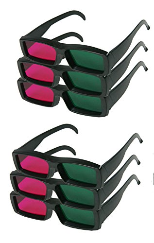 6 Pairs Green and Magenta Anaglyph 3D Glasses GR8T(TM) for Movies & Games