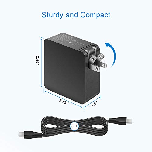 Aisilk 60W USB C Wall Charger Type-C PD AC Adapter w/ 5ft USB C to C Power Cord for Dell XPS, Hp Lenovo Samsung Asus Matebook Thinkpad MacBook Pro Acer and More Laptops, Tablets and Cell Phones. - Thumbnail 4