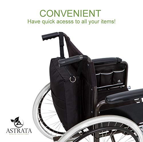 Wheelchair Accessories Bags by Astrata - Backpack Storage & Armrest Side Organizer - Lightweight Wheelchairs Rollator Walker Bag - Organizers and Storage Travel Items (Black)