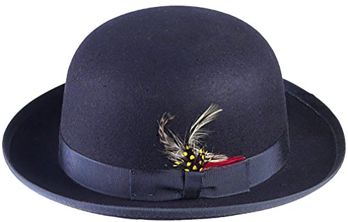 New Mens 100% Wool Navy Blue Derby Bowler Hat