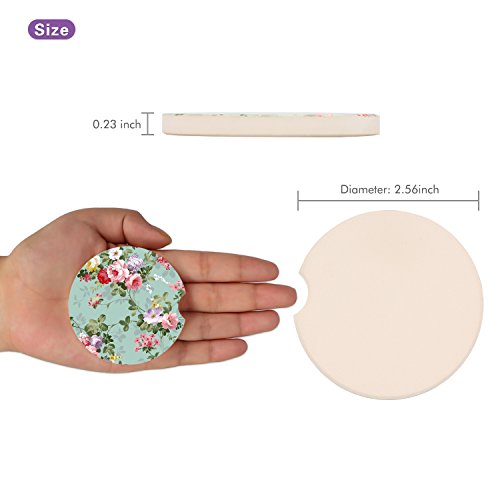 Car Coaster Pack of 2,Flowers Stone Car Coaster Absorbent Car Cup Holder for Drinks (Beautiful Floral 3) - Thumbnail 2