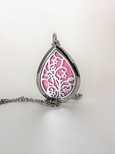 Teardrop Pendant - Aromatherapy Necklace - Fivefold Fox - Essential Oil Diffuser - Openwork Stainless Steel Locket with 24 inch beaded chain - Eight colored felt pads included